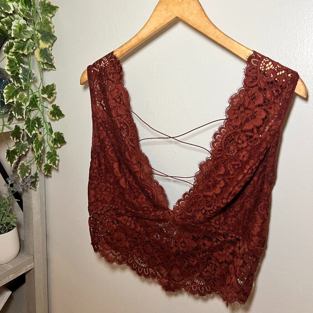 Intimately Free People Rust Lace Bralette Criss Cross Back Size M